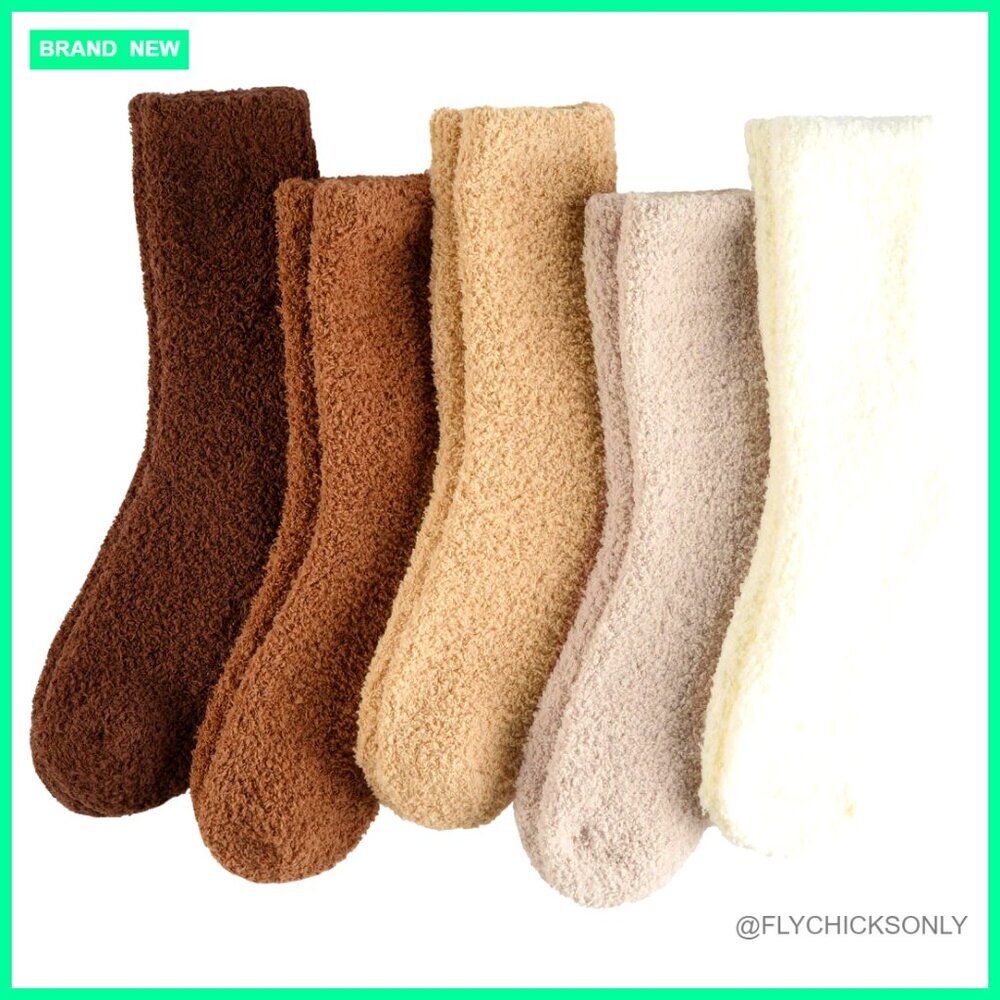 Cozy Fuzzy Slipper Socks, Plush Winter Sleeping Socks, 5 Pairs